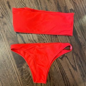 Red strapless bikini